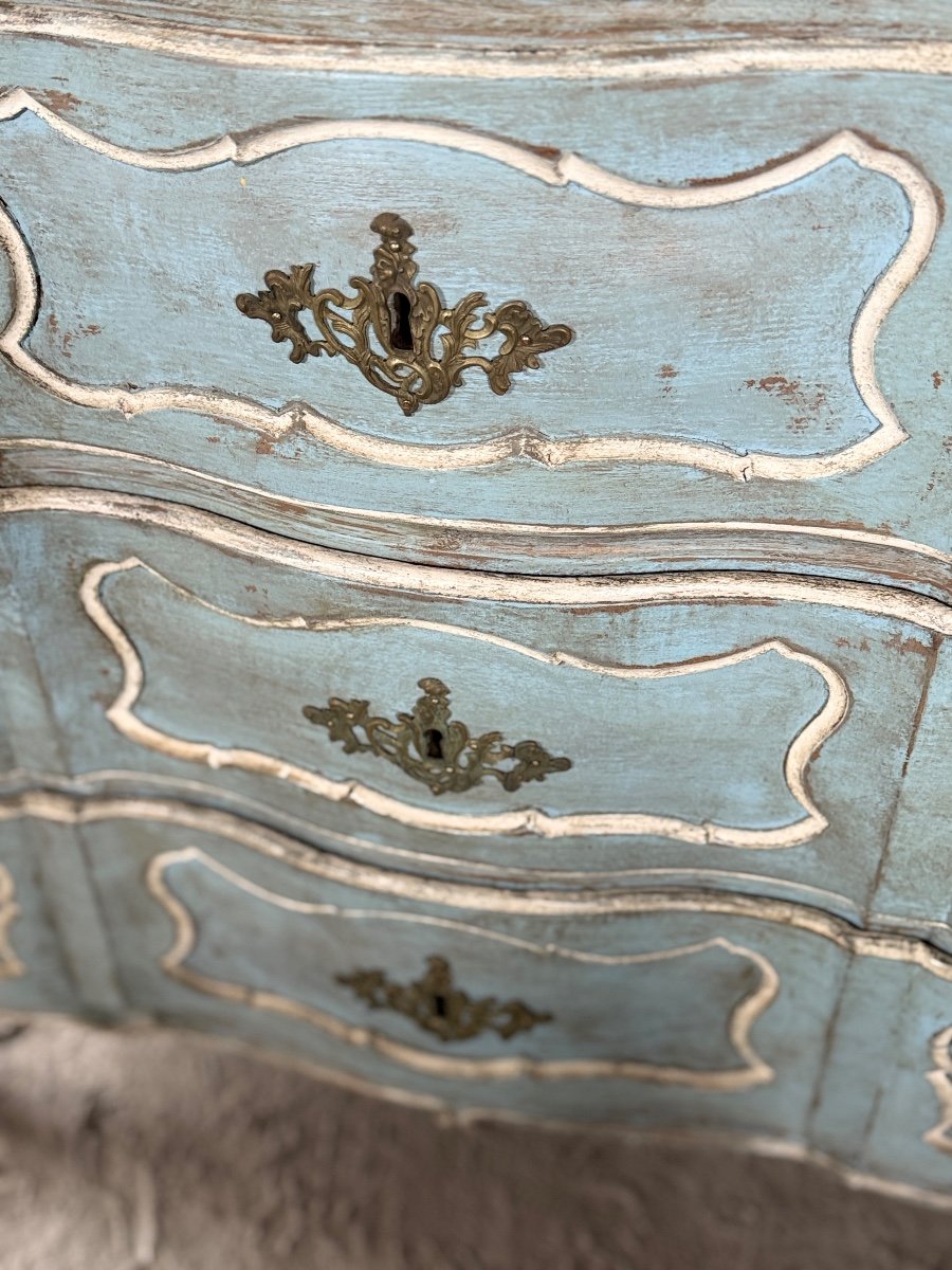 Louis XV Curved Chest Of Drawers Dating From The 18th Century Polychrome -photo-5