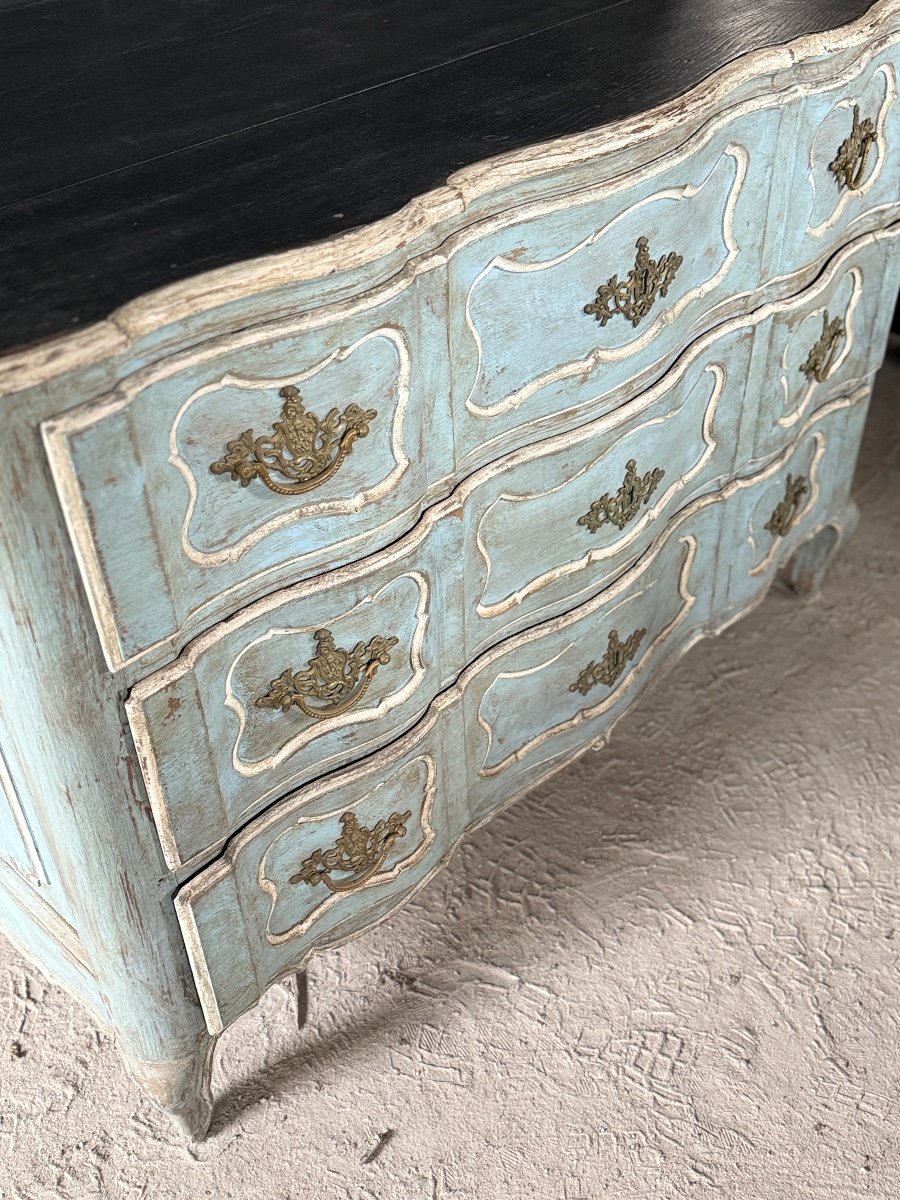 Louis XV Curved Chest Of Drawers Dating From The 18th Century Polychrome -photo-7