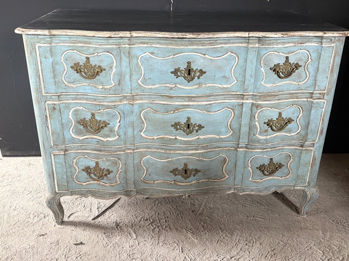 Louis XV Curved Chest Of Drawers Dating From The 18th Century Polychrome 