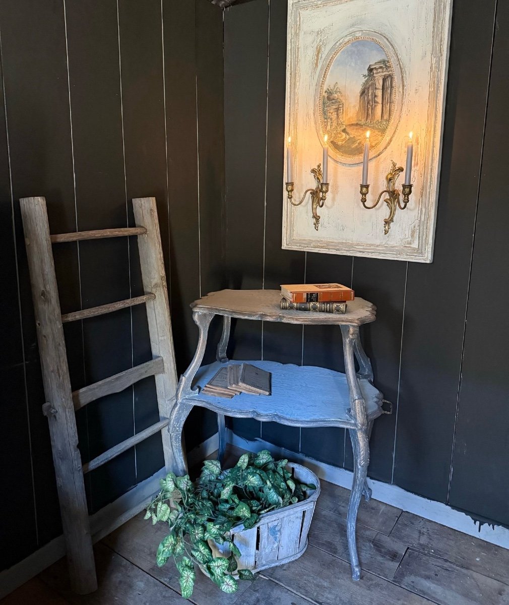 élément De Boiserie datant du 18e Décorative Avec Encadrement Perles, Peinture Et Bougeoirs -photo-4