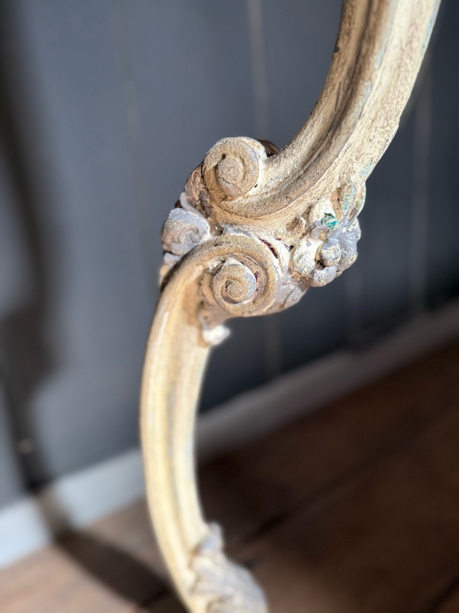 19th Century Carved Console Table With Beautiful Patina, Green Marble-photo-3