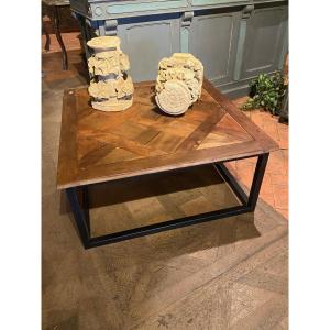 Coffee Table With A Beautiful Versailles Parquet Tile Dating From The 18th Century 