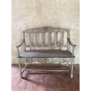 18th Century Carved Liège Bench With Patina 