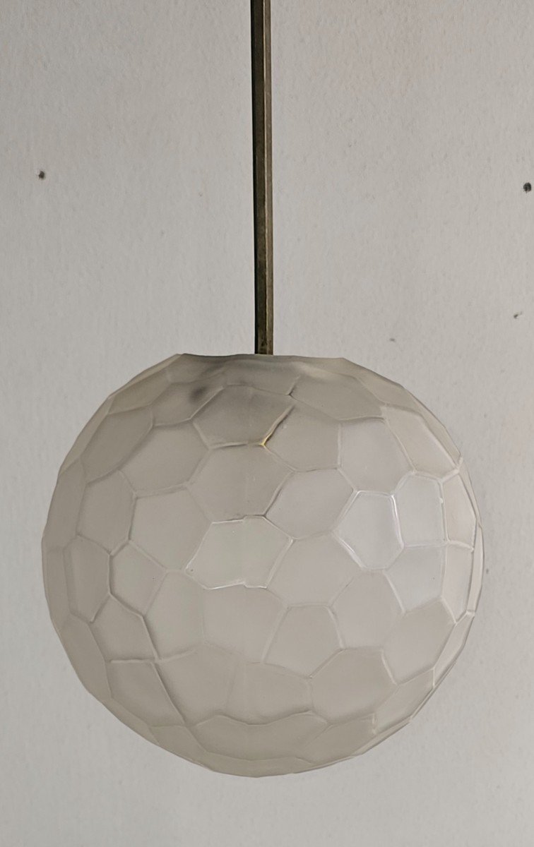 Genet And Michon, Glass Ball Chandelier, Art Deco, 1930.-photo-2