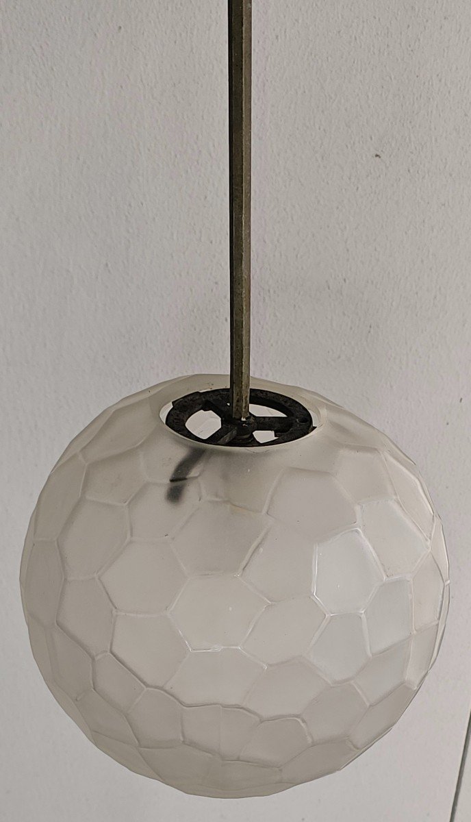 Genet And Michon, Glass Ball Chandelier, Art Deco, 1930.-photo-3