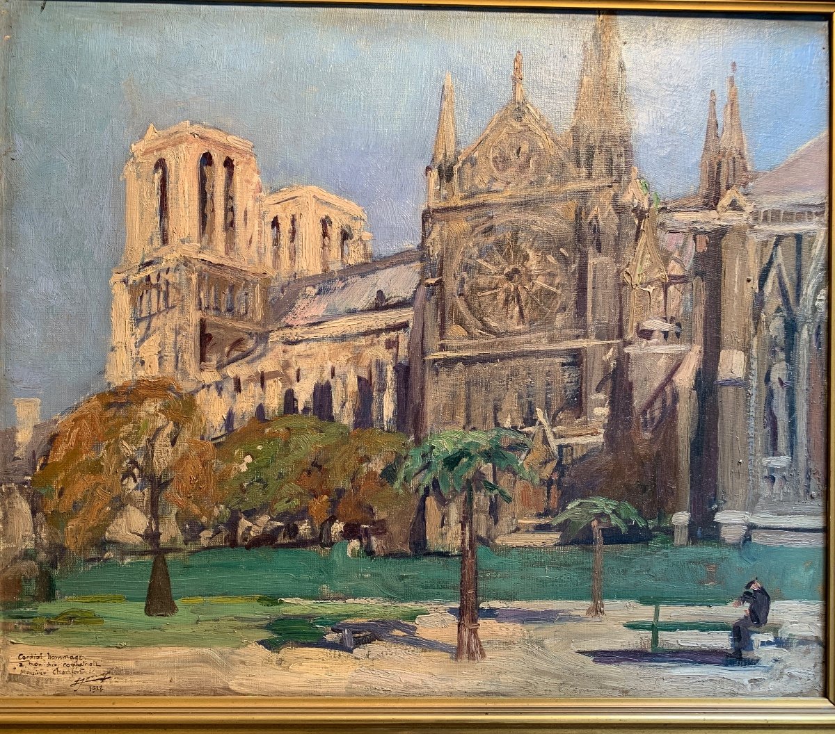 Lucien Jonas, Oil On Canvas, The Garden Of Notre Dame.-photo-1