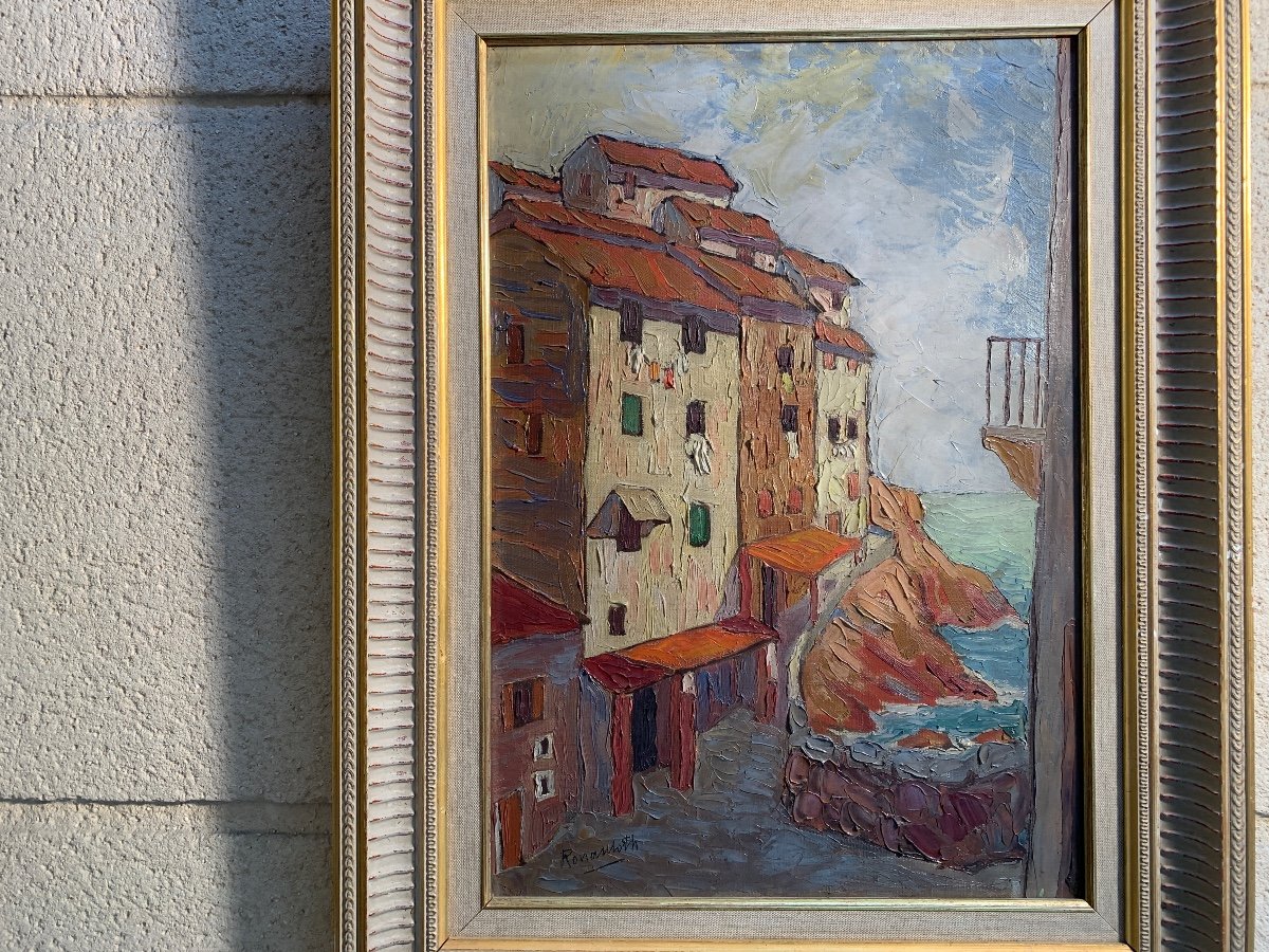 Roman Loth, Oil On Canvas, Street Overlooking The Sea-photo-3