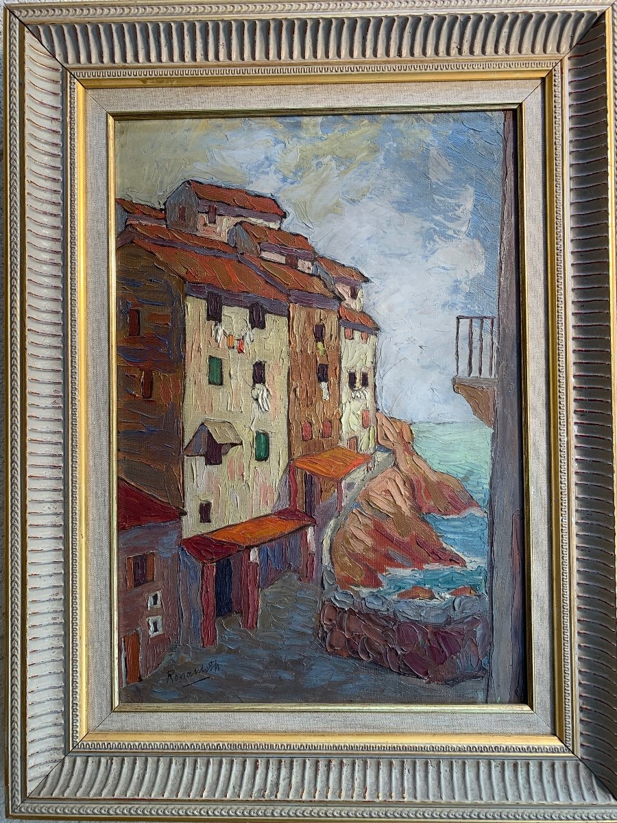 Roman Loth, Huile Sur Toile,rue Donnant Sur La Mer