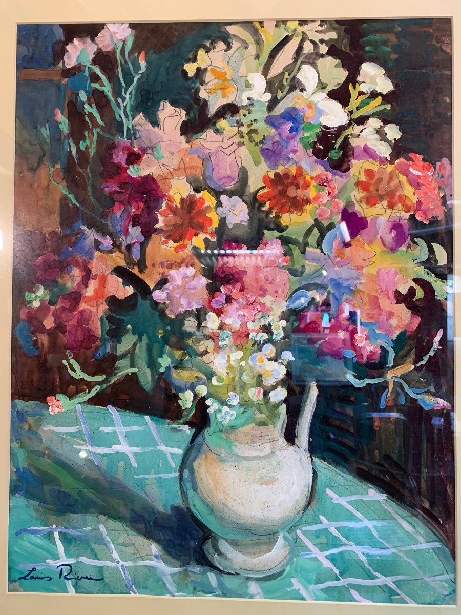 Gouache Bouquet De Fleurs Par Louis Riou-photo-1