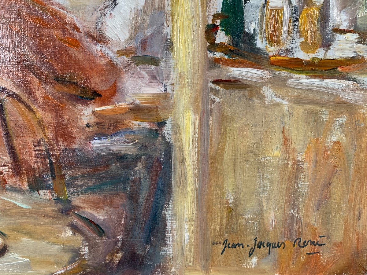 Jean Jacques René  ,la Terrasse Sur La Plage,huile SurToile.-photo-2