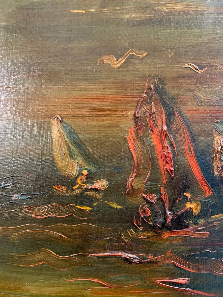 Sylvain Vigny, Marine Sunset, Oil On Canvas.