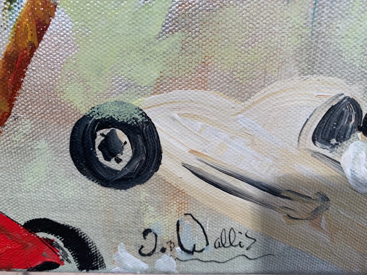 Jean Wallis, Course Automobile , Huile Sur Toile.-photo-1