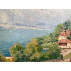 Alexandre Urbain, Huile Sur Panneau,le Lac