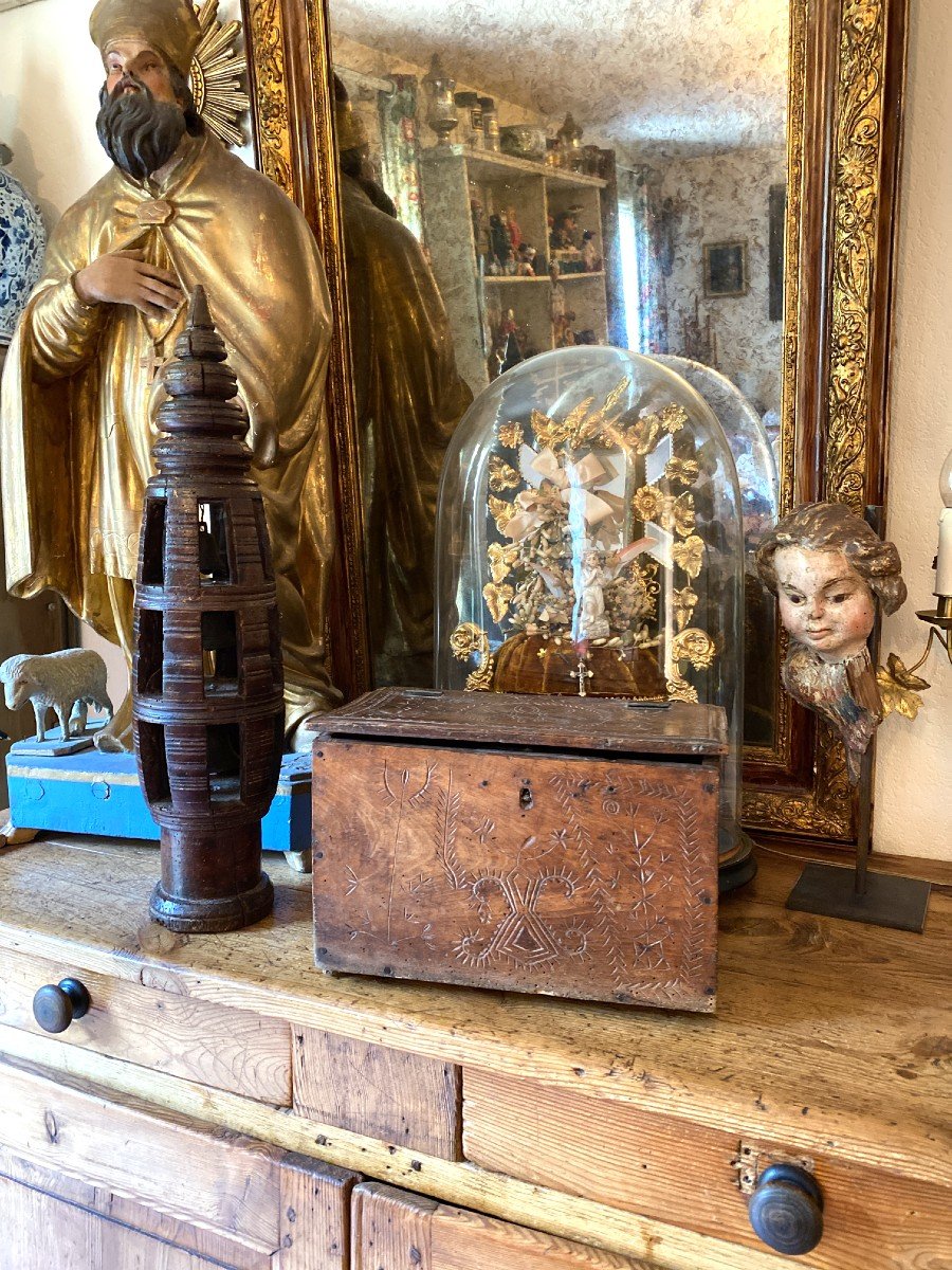 Lacemaker's Box - Box, Folk Art Box - Auvergne - Carved Box - Haute Loire-photo-2