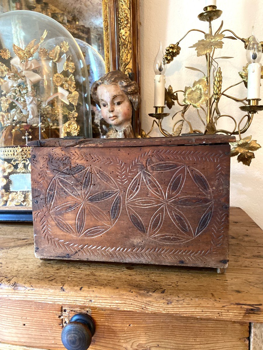 Lacemaker's Box - Box, Folk Art Box - Auvergne - Carved Box - Haute Loire-photo-4