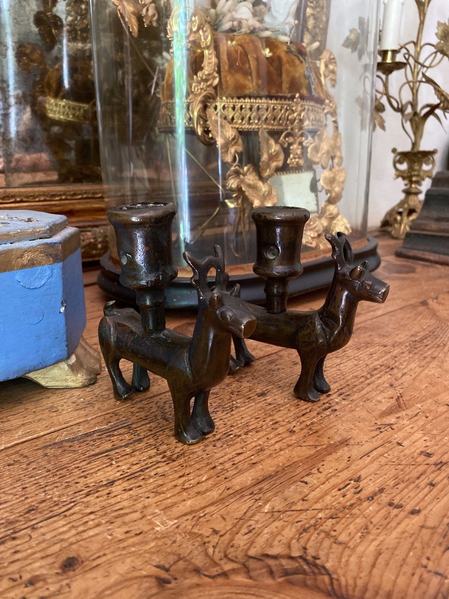 Pair Of Bronze Candlesticks - Deer Candlesticks, Zoomorphic - High Period - Northern Europe-photo-2