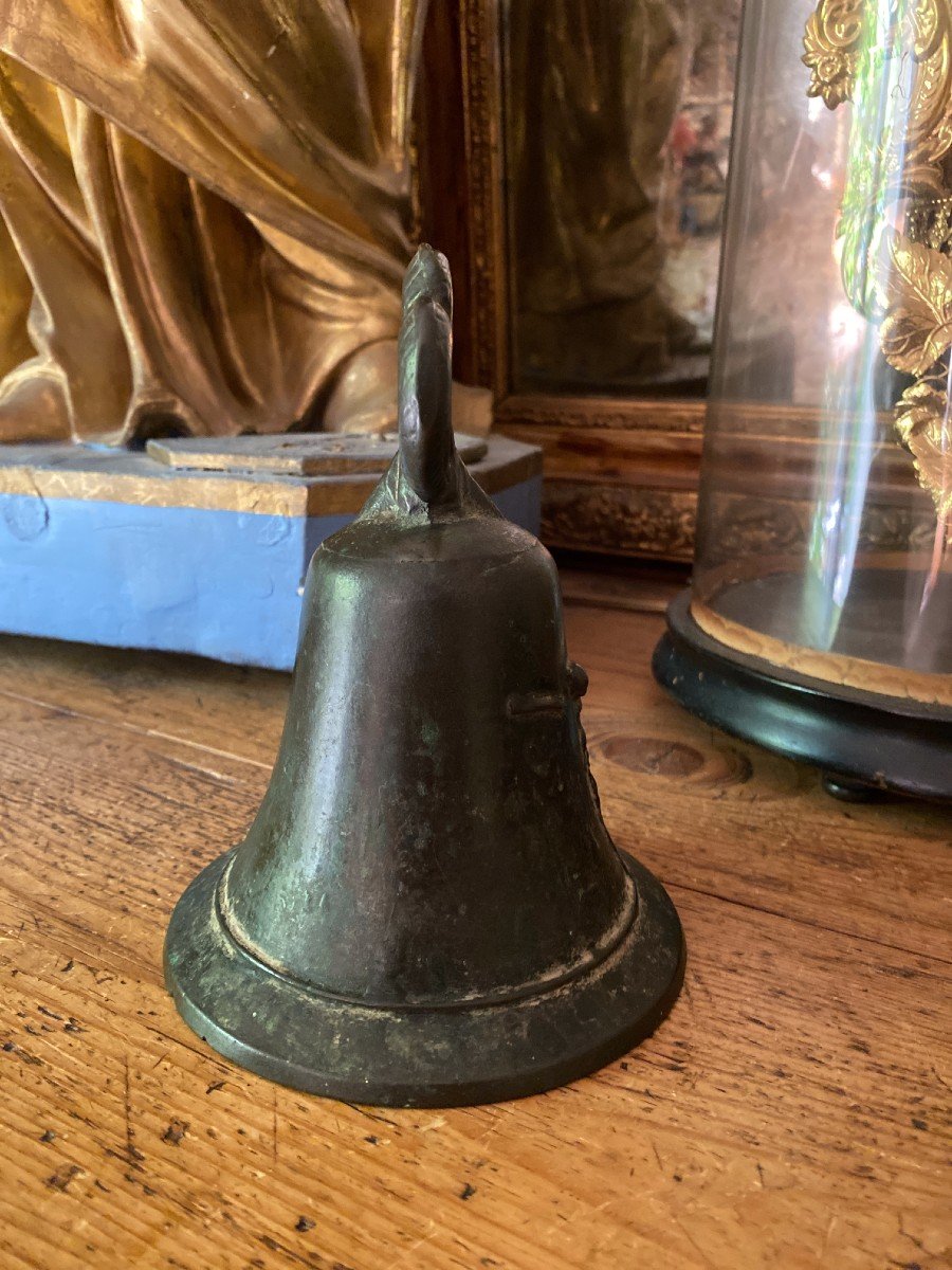 Petite Cloche De Messe En Bronze - D&eacute;cor De Christ En Croix - Haute &eacute;poque - France-photo-2