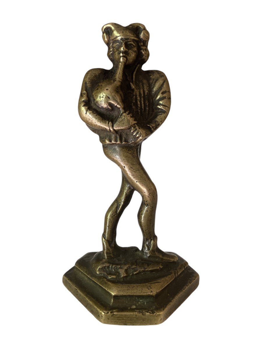 Bronze Sculpture - Dancing Jester Playing The Bagpipes - Flanders - Early Period