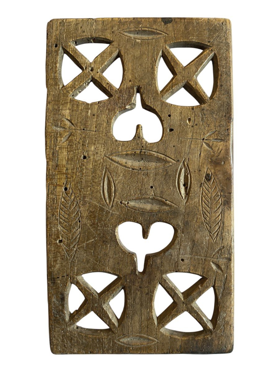 Carved Lace Folder - Openwork Heart And Geometric Symbols - Folk Art