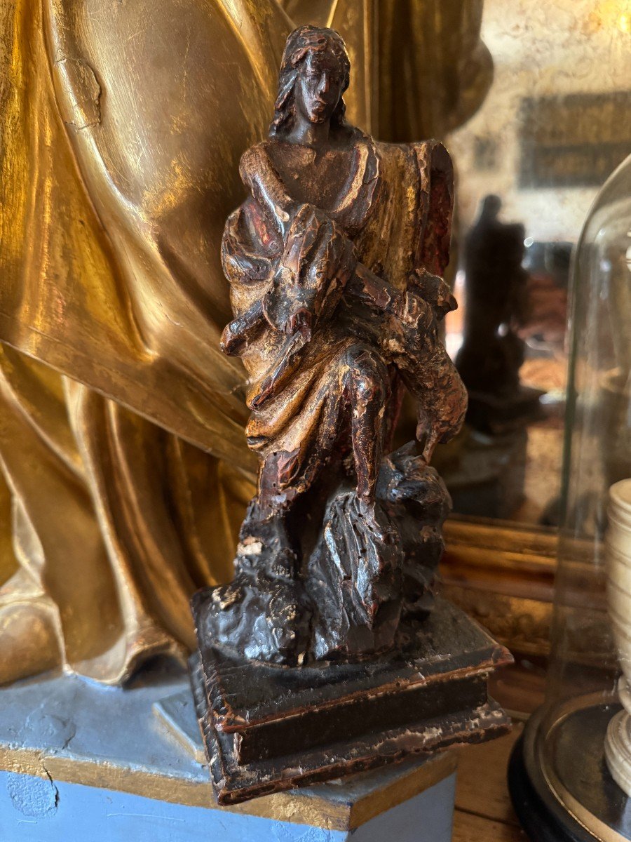 Carved Wooden Statue - Saint John The Baptist And The Lamb - Spanish School - Late Period-photo-6