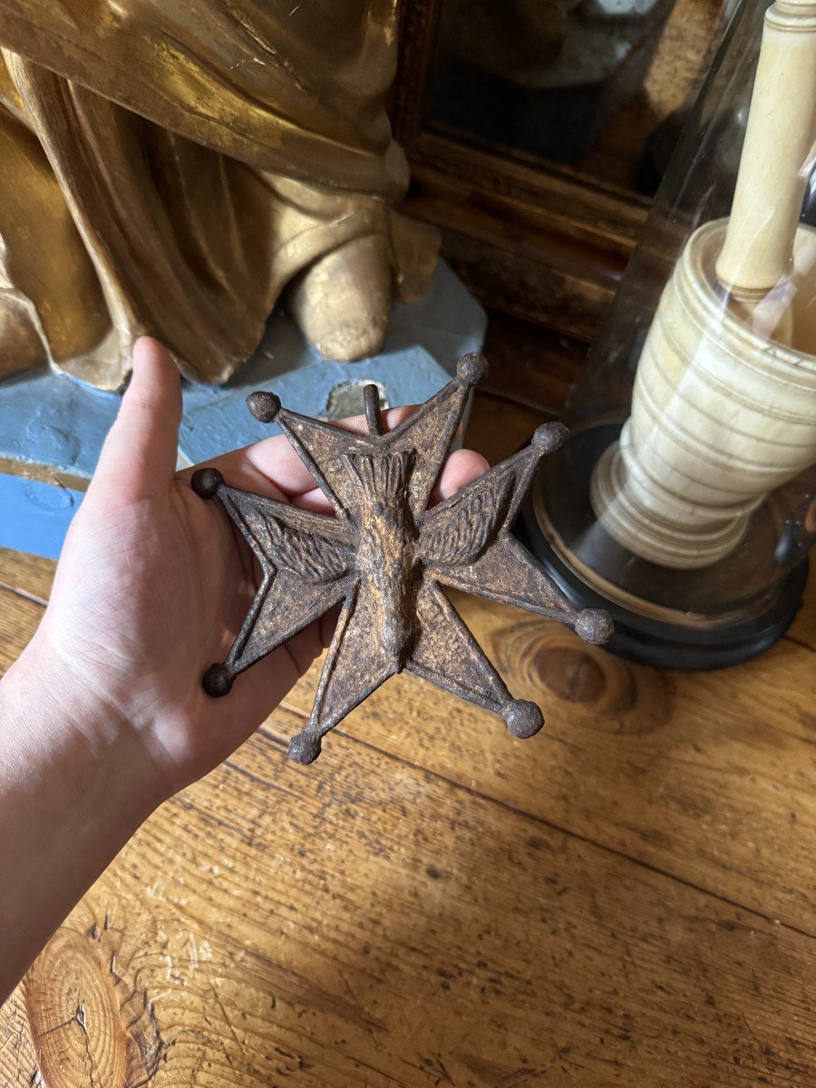 Repoussé Iron Cross – Dove, Annunciation – Cross Of The Holy Spirit – Early Period-photo-2