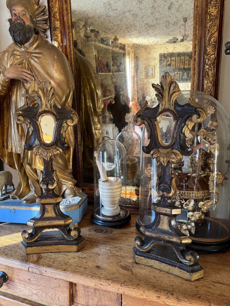 Monstrances - Paire De Porte-reliques En Bois Dor&eacute; - Italie, Baroque - Reliquaire-photo-1