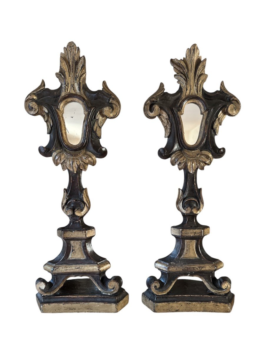 Monstrances - Paire De Porte-reliques En Bois Dor&eacute; - Italie, Baroque - Reliquaire