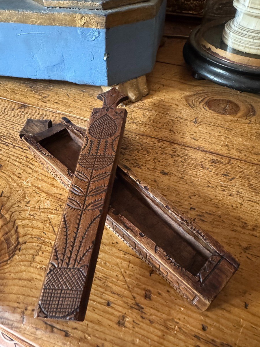 Razor Holder, Carved Razor Box – Folk Art – Dated And Named – Haute-savoie, France-photo-4