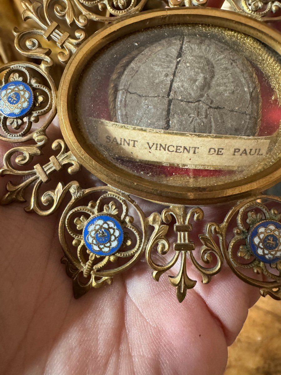 Grand Reliquaire &ndash; Saint Vincent De Paul &ndash; Laiton Dor&eacute; Et &eacute;mail Cloisonn&eacute; &ndash; Relique-photo-3