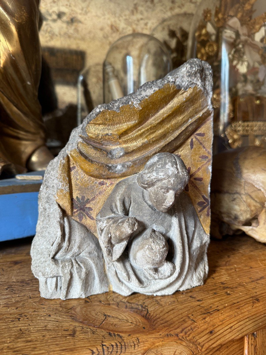 Sculpture - Fragment Of High Relief - Saint Mary Magdalene And Her Ointment Pot - High Period-photo-3