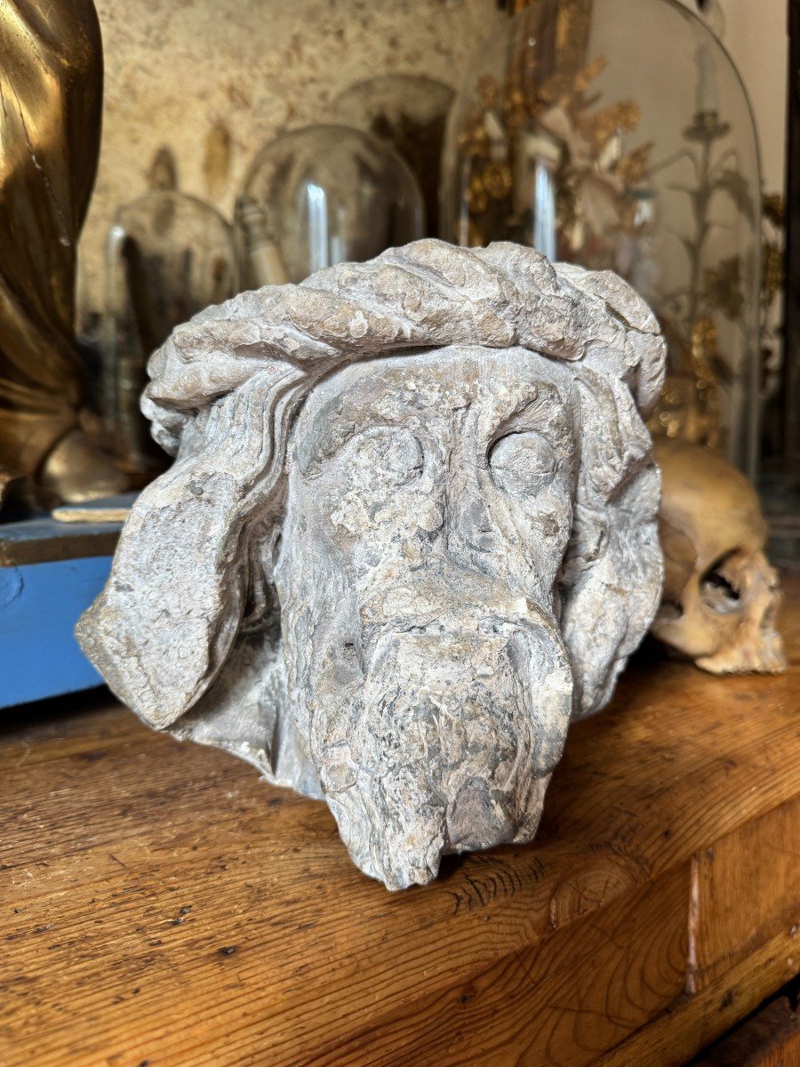 Medieval Statuary - Head Of Christ, Fragment - First Half Of The 15th Century - Late Period -photo-2