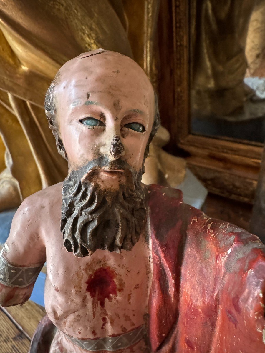 Polychrome Wood Statue - Saint Jerome And The Lion - Polychrome Sculpture - Spanish School-photo-3