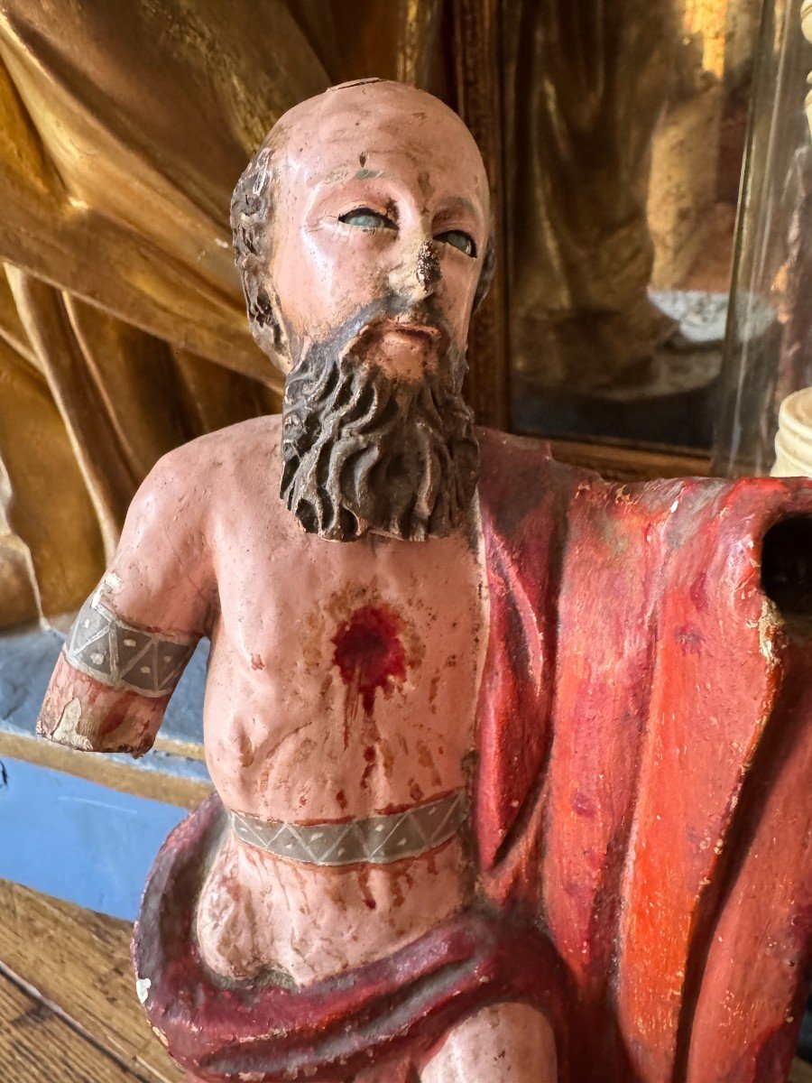 Polychrome Wood Statue - Saint Jerome And The Lion - Polychrome Sculpture - Spanish School-photo-4