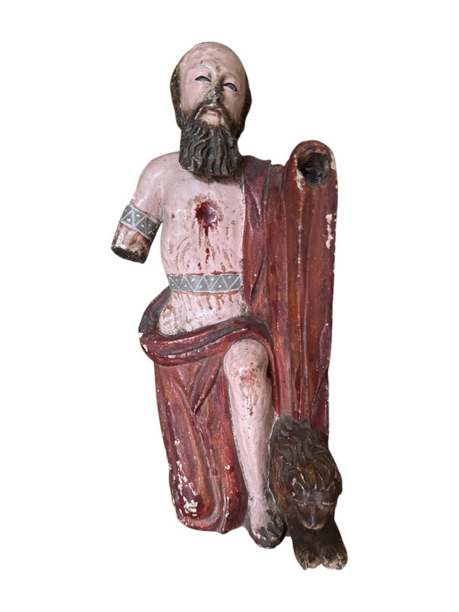 Polychrome Wood Statue - Saint Jerome And The Lion - Polychrome Sculpture - Spanish School