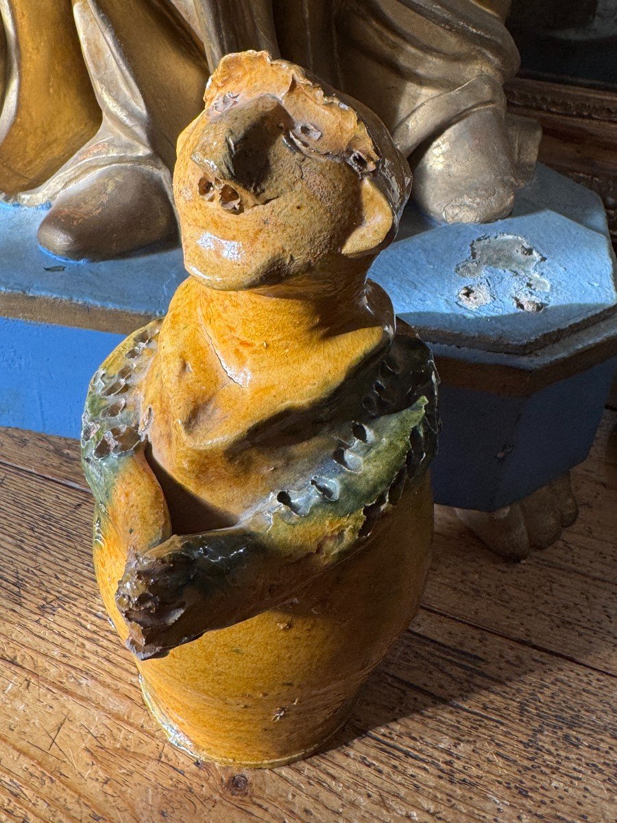 Sculpture Grotesque En Terre Cuite Vernissée – Mémé En Prière – Art Populaire – Haute-loire-photo-2