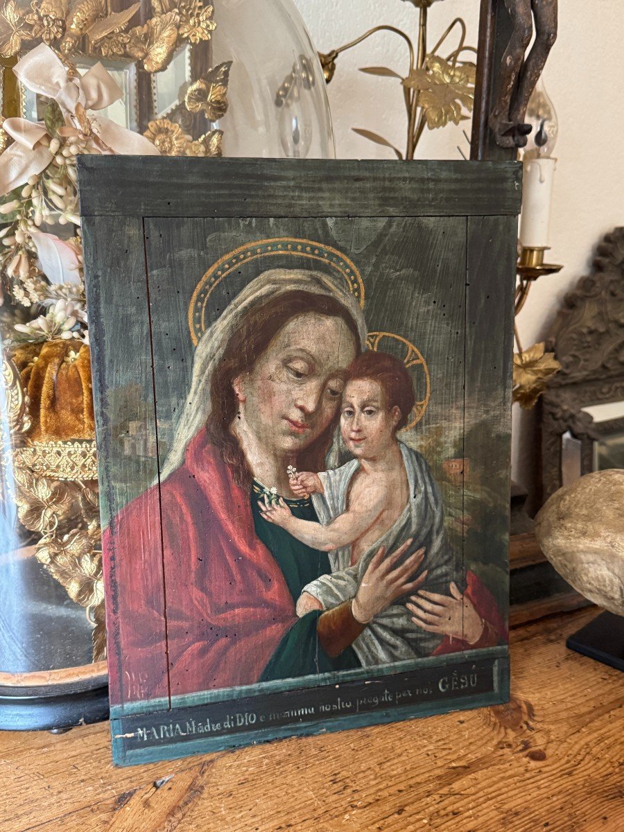 Huile Sur Panneau, Peinture – Vierge à L’enfant – Ex Voto – Fin Du XVIIIe Siècle – Italie-photo-6