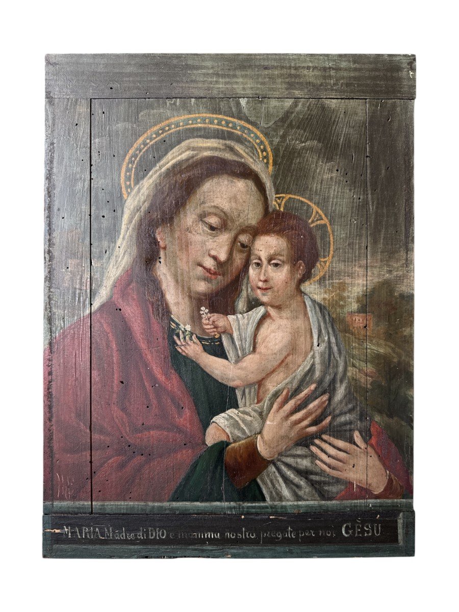 Huile Sur Panneau, Peinture – Vierge à L’enfant – Ex Voto – Fin Du XVIIIe Siècle – Italie