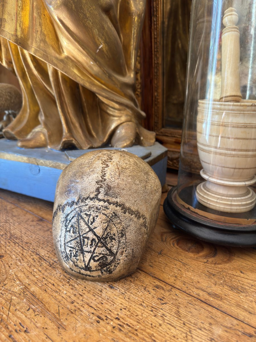 Curiosit&eacute;, Diable &ndash; Occultisme &ndash; Calotte Grav&eacute;e &ndash; Cr&acirc;ne &ndash; Pentacle &ndash; Objet De Sorcellerie-photo-2