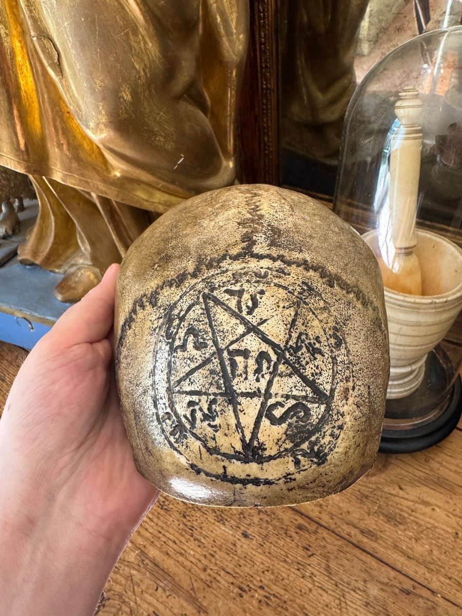 Curiosit&eacute;, Diable &ndash; Occultisme &ndash; Calotte Grav&eacute;e &ndash; Cr&acirc;ne &ndash; Pentacle &ndash; Objet De Sorcellerie-photo-2