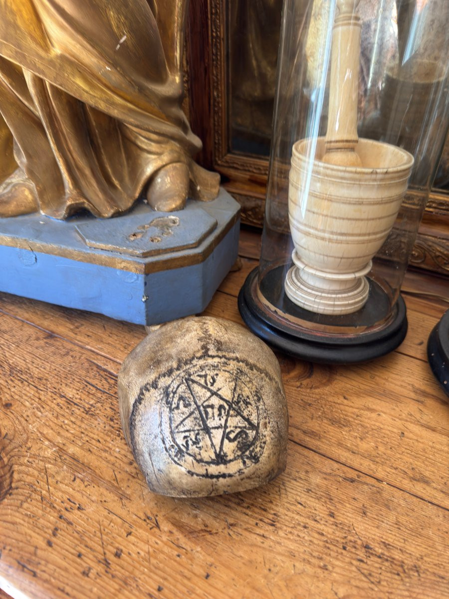 Curiosit&eacute;, Diable &ndash; Occultisme &ndash; Calotte Grav&eacute;e &ndash; Cr&acirc;ne &ndash; Pentacle &ndash; Objet De Sorcellerie-photo-7