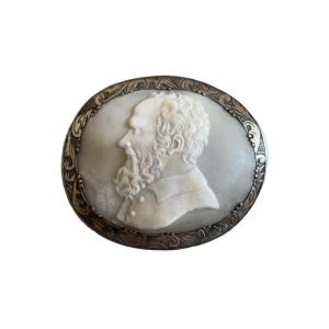 Mus&eacute;e - Broche, Cam&eacute;e Coquille Sculpt&eacute;, Argent Massif - Portrait De Michel-ange - Ma&icirc;tre 