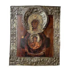 Ic&ocirc;ne Orthodoxe Russe - Vierge &agrave; L&rsquo;enfant, Vierge Du Signe - Znamenie - Icone - Tempera