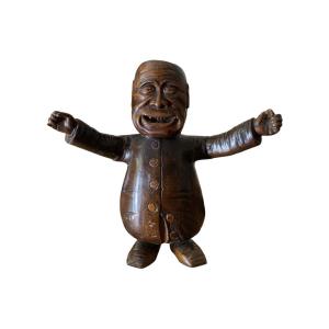 Sculpture En Bois - Personnage Grotesque - Ivrogne, Folklorique, Caricatural - Art Populaire