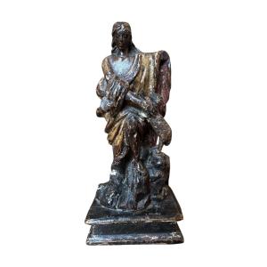 Carved Wooden Statue - Saint John The Baptist And The Lamb - Spanish School - Late Period