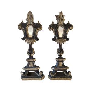 Monstrances - Paire De Porte-reliques En Bois Dor&eacute; - Italie, Baroque - Reliquaire