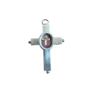 Croix Reliquaire En Argent Massif - Relique De La Vraie Croix (vera Crux) - Italie