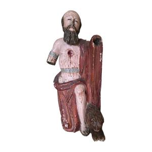 Polychrome Wood Statue - Saint Jerome And The Lion - Polychrome Sculpture - Spanish School