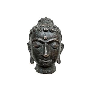 Fragment, Statuary - Buddhist Art - Bronze Buddha Head - Nepal 