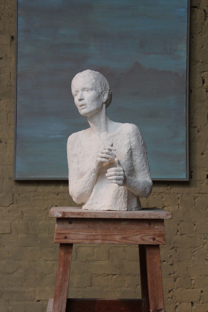 Buste En Plâtre d'Une Chanteuse De Claire Vasic (1929 - 2023)