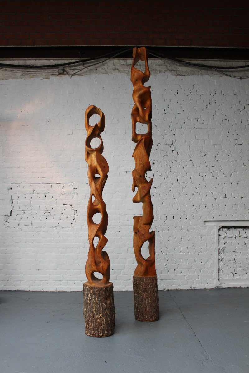 Sculptures 'totem' En Bois Massif De Marc Lampens